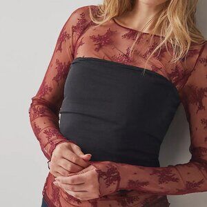 Free People Full Bloom Dusty Wine Lace Layering Top Long Sleeve